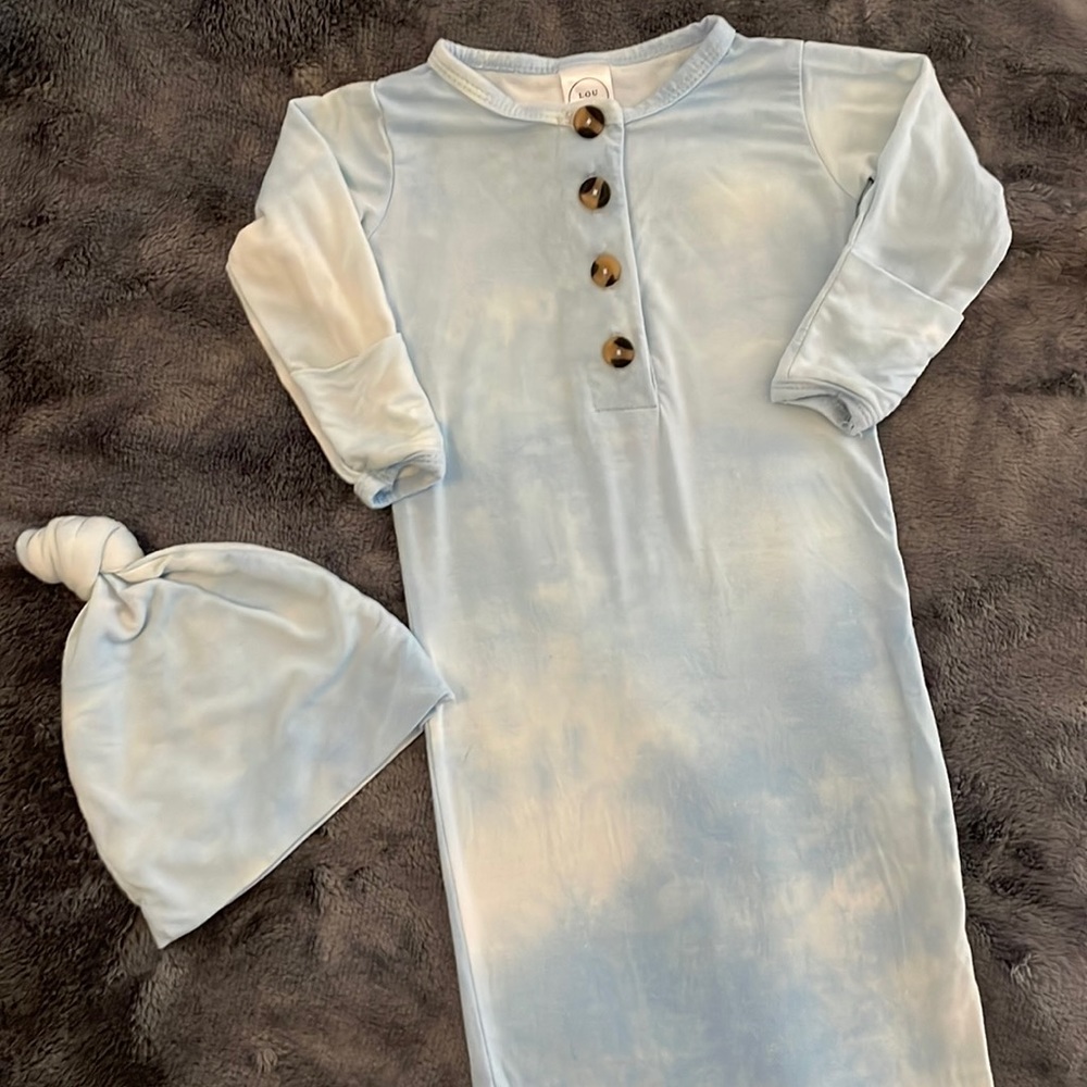 Newborn Lou Lou blue and white tie die gown